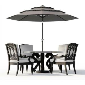 Garvee 9Ft Outdoor Patio Umbrella, 3-Tiers Market Umbrella with 8 Sturdy Ribs & Hand Crank, Outdoor Table Umbrella for Poolside, Beach, Garden(Gray)