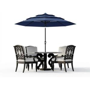 Garvee 9Ft Outdoor Patio Umbrella, 3-Tiers Market Umbrella with 8 Sturdy Ribs & Hand Crank, Outdoor Table Umbrella for Poolside, Beach, Garden(Navy Blue)