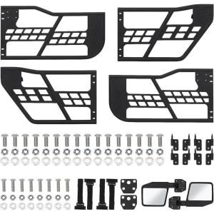 Garvee Off Road Tubular Half Doors for Wrangler JK 2007-2018 – Set of 4 Front & Rear Tube Half Doors with Side View Mirrors(JK 4D w/M)