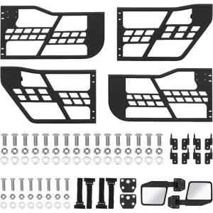 Garvee Off Road Tubular Half Doors for Wrangler JK 2007-2018 – Set of 4 Front & Rear Tube Half Doors with Side View Mirrors(JL 4D w/M)