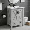 Garvee 24 inch Vanity with Ceramic Sink, Modern Bathroom Vanity with 2 Doors and 1 Storage Drawer, Freestanding Bathroom Cabinet with Modern Design for Your Bathrooms, White(Grey)