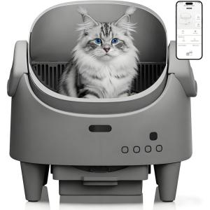 Automatic Cat Litter Box, Self-Cleaning Litter Box with Open-Top Design, 15-Layer Safety Protection System & Smart App Control, Electric Cat Litter Box with Adjustable Entry Height & Odor Control(Cool Gray)