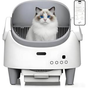 Automatic Cat Litter Box, Self-Cleaning Litter Box with Open-Top Design, 15-Layer Safety Protection System & Smart App Control, Electric Cat Litter Box with Adjustable Entry Height & Odor Control(White)