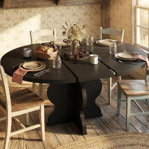 Garvee 47″-63″ Extendable Round Dining Room Table for 4-8, Farmhouse Wood ExpandableKitchen Table w/Wider Leg, Sturdy Metal Frame, Oval Circle, for Dinner, Kitchen, Apartment, Space Save, Retro Black(Retro Black)