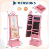 Garvee Kids Jewelry Armoire Cabinet, Standing Jewelry Organizer with Full-Length Mirror, 3 Storage Drawer, Kids Vanity Dress Up Mirror Jewelry Cabinet for Girls(Pink)