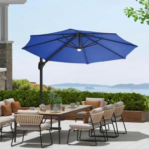 Garvee Cantilever Patio Umbrella 10ft Large Round Umbrella Outdoor Market Umbrellas 360°Rotation Offset Hanging Outdoor Shade for Patio(Navy Blue)