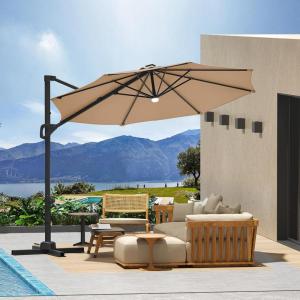 Garvee Cantilever Patio Umbrella 10ft Large Round Umbrella Outdoor Market Umbrellas 360°Rotation Offset Hanging Outdoor Shade for Patio(Tan)