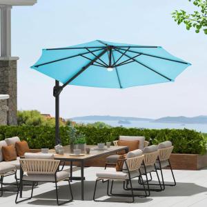 Garvee Cantilever Patio Umbrella 10ft Large Round Umbrella Outdoor Market Umbrellas 360°Rotation Offset Hanging Outdoor Shade for Patio(Turquoise Blue)
