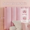 Garvee Full Size Bed Frame, Velvet Upholstered Platform Bed with Adjustable Tufted Headboard, No Box Spring Needed, Easy Assembly, Pink