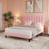 Garvee Full Size Bed Frame, Velvet Upholstered Platform Bed with Adjustable Tufted Headboard, No Box Spring Needed, Easy Assembly, Pink