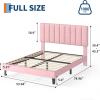 Garvee Full Size Bed Frame, Velvet Upholstered Platform Bed with Adjustable Tufted Headboard, No Box Spring Needed, Easy Assembly, Pink