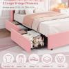 Garvee LED Twin Size Bed Frame with Storage Headboard, Kids Bed Frame with 2 Drawers, Boucle Upholstered Platform Bed for Girls, Chic Wavy Headboard with Bookcase, No Box Spring Needed, Pink(Pink)