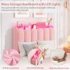 Garvee LED Twin Size Bed Frame with Storage Headboard, Kids Bed Frame with 2 Drawers, Boucle Upholstered Platform Bed for Girls, Chic Wavy Headboard with Bookcase, No Box Spring Needed, Pink(Pink)