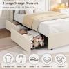 Garvee LED Twin Size Bed Frame with Storage Headboard, Kids Bed Frame with 2 Drawers, Boucle Upholstered Platform Bed for Girls, Chic Wavy Headboard with Bookcase, No Box Spring Needed, Pink(White)