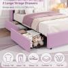 Garvee LED Twin Size Bed Frame with Storage Headboard, Kids Bed Frame with 2 Drawers, Boucle Upholstered Platform Bed for Girls, Chic Wavy Headboard with Bookcase, No Box Spring Needed, Pink(Purple)