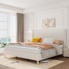Garvee Queen Size Bed Frame, Corduroy Upholstered Queen Bed Frame with Wingback Headboard, No Box Spring Needed, Sturdy Wooden Slats, Noise Free, Yellow Cream(King)