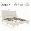 Garvee Queen Size Bed Frame, Corduroy Upholstered Queen Bed Frame with Wingback Headboard, No Box Spring Needed, Sturdy Wooden Slats, Noise Free, Yellow Cream(Queen)