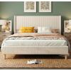 Garvee Queen Size Bed Frame, Corduroy Upholstered Queen Bed Frame with Wingback Headboard, No Box Spring Needed, Sturdy Wooden Slats, Noise Free, Yellow Cream(Full)