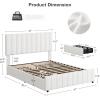 Garvee Queen Size Bed Frame with 4 Storage Drawers, Adjustable Height Headboard, Linen Upholstered Platform Bed Frame, No Box Spring Needed, Easy Assembly, Grey(White)