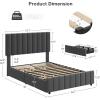 Garvee Queen Size Bed Frame with 4 Storage Drawers, Adjustable Height Headboard, Linen Upholstered Platform Bed Frame, No Box Spring Needed, Easy Assembly, Grey(Grey)
