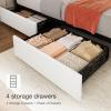 Garvee Queen Size Bed Frame with 4 Storage Drawers, Adjustable Height Headboard, Linen Upholstered Platform Bed Frame, No Box Spring Needed, Easy Assembly, Grey(White)