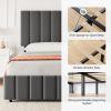 Garvee Queen Size Bed Frame with 4 Storage Drawers, Adjustable Height Headboard, Linen Upholstered Platform Bed Frame, No Box Spring Needed, Easy Assembly, Grey(Grey)