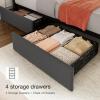 Garvee Queen Size Bed Frame with 4 Storage Drawers, Adjustable Height Headboard, Linen Upholstered Platform Bed Frame, No Box Spring Needed, Easy Assembly, Grey(Grey)