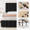 Garvee Queen Size Bed Frame with 4 Storage Drawers, Adjustable Height Headboard, Linen Upholstered Platform Bed Frame, No Box Spring Needed, Easy Assembly, Grey(Black)