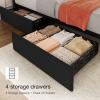 Garvee Queen Size Bed Frame with 4 Storage Drawers, Adjustable Height Headboard, Linen Upholstered Platform Bed Frame, No Box Spring Needed, Easy Assembly, Grey(Black)