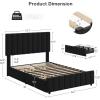 Garvee Queen Size Bed Frame with 4 Storage Drawers, Adjustable Height Headboard, Linen Upholstered Platform Bed Frame, No Box Spring Needed, Easy Assembly, Grey(Black)