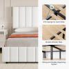 Garvee Queen Size Bed Frame with 4 Storage Drawers, Adjustable Height Headboard, Linen Upholstered Platform Bed Frame, No Box Spring Needed, Easy Assembly, Grey(White)