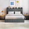 Garvee Queen Size Lift Up Storage Bed, Upholstered Velvet Bed Frame with Storage Headboard, Metal Platform Bed, No Box Spring Needed, Solid Wooden Slats, Noise Free, Black(Grey)