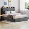 Garvee Queen Size Lift Up Storage Bed, Upholstered Velvet Bed Frame with Storage Headboard, Metal Platform Bed, No Box Spring Needed, Solid Wooden Slats, Noise Free, Black(Grey)