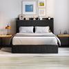 Garvee Queen Size Lift Up Storage Bed, Upholstered Velvet Bed Frame with Storage Headboard, Metal Platform Bed, No Box Spring Needed, Solid Wooden Slats, Noise Free, Black(Black)