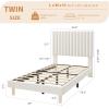 Garvee Twin Size Velvet Bed Frame, Vertical Channel Tufted Headboard, Height Adjustable, Upholstered Platform Bed, No Box Spring Needed, Beige(Beige)