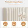 Garvee Twin Size Velvet Bed Frame, Vertical Channel Tufted Headboard, Height Adjustable, Upholstered Platform Bed, No Box Spring Needed, Beige(Beige)