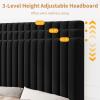 Garvee Twin Size Velvet Bed Frame, Vertical Channel Tufted Headboard, Height Adjustable, Upholstered Platform Bed, No Box Spring Needed, Beige(Black)