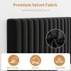 Garvee Twin Size Velvet Bed Frame, Vertical Channel Tufted Headboard, Height Adjustable, Upholstered Platform Bed, No Box Spring Needed, Beige(Black)