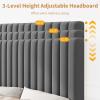 Garvee Twin Size Velvet Bed Frame, Vertical Channel Tufted Headboard, Height Adjustable, Upholstered Platform Bed, No Box Spring Needed, Beige(Light Grey)