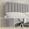 King Size Velvet Bed Frame, Vertical Channel Tufted 50.2 in Tall Headboard and Footboard with Nailhead Trim, Upholstered Platform Bed, Strong Wooden Slats, No Box Spring Needed, Easy Assembly, Grey(Grey)
