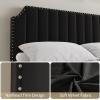 King Size Velvet Bed Frame, Vertical Channel Tufted 50.2 in Tall Headboard and Footboard with Nailhead Trim, Upholstered Platform Bed, Strong Wooden Slats, No Box Spring Needed, Easy Assembly, Grey(Black)