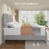King Size Velvet Bed Frame, Vertical Channel Tufted 50.2 in Tall Headboard and Footboard with Nailhead Trim, Upholstered Platform Bed, Strong Wooden Slats, No Box Spring Needed, Easy Assembly, Grey(Grey)