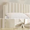 King Size Velvet Bed Frame, Vertical Channel Tufted 50.2 in Tall Headboard and Footboard with Nailhead Trim, Upholstered Platform Bed, Strong Wooden Slats, No Box Spring Needed, Easy Assembly, Grey(Beige)