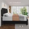 King Size Velvet Bed Frame, Vertical Channel Tufted 50.2 in Tall Headboard and Footboard with Nailhead Trim, Upholstered Platform Bed, Strong Wooden Slats, No Box Spring Needed, Easy Assembly, Grey(Black)