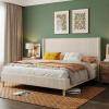 Garvee Queen Size Bed Frame, Corduroy Upholstered Queen Bed Frame with Wingback Headboard, No Box Spring Needed, Sturdy Wooden Slats, Noise Free, Yellow Cream(Full)