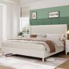 Garvee Queen Size Bed Frame, Corduroy Upholstered Queen Bed Frame with Wingback Headboard, No Box Spring Needed, Sturdy Wooden Slats, Noise Free, Yellow Cream(Queen)