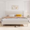 Garvee Queen Size Bed Frame, Corduroy Upholstered Queen Bed Frame with Wingback Headboard, No Box Spring Needed, Sturdy Wooden Slats, Noise Free, Yellow Cream(King)
