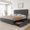 Garvee Queen Size Bed Frame with 4 Storage Drawers, Adjustable Height Headboard, Linen Upholstered Platform Bed Frame, No Box Spring Needed, Easy Assembly, Grey(Grey)
