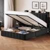 Garvee Queen Size Lift Up Storage Bed, Upholstered Velvet Bed Frame with Storage Headboard, Metal Platform Bed, No Box Spring Needed, Solid Wooden Slats, Noise Free, Black(Black)