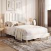 Garvee Twin Size Velvet Bed Frame, Vertical Channel Tufted Headboard, Height Adjustable, Upholstered Platform Bed, No Box Spring Needed, Beige(Beige)